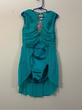Weissman Teal Lyrical Performance dance Costume leotard girls M flowy ruched